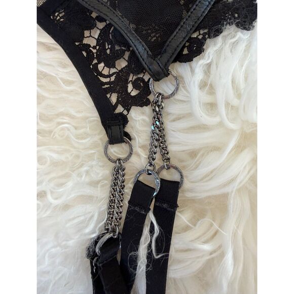 RARE Honey Birdette FIORELLA Black Floral Leather Chain Garter Belt/Suspender L - Picture 4 of 7